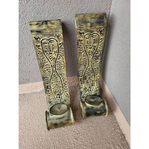 2 (20 'x 5 ')  Vintage carved metal candle holders